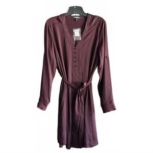 NWT Express Womens Shirt Dress Sz Medium Burgundy Long Sleeve Career